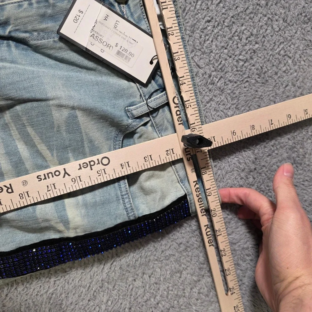 DNA Mens 40 Distressed Jeans Light Wash Blue Rhinestone Side Stripe Streetwear